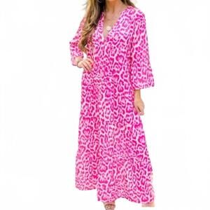 NEW CEZELE animal print maxi dress in hot pink